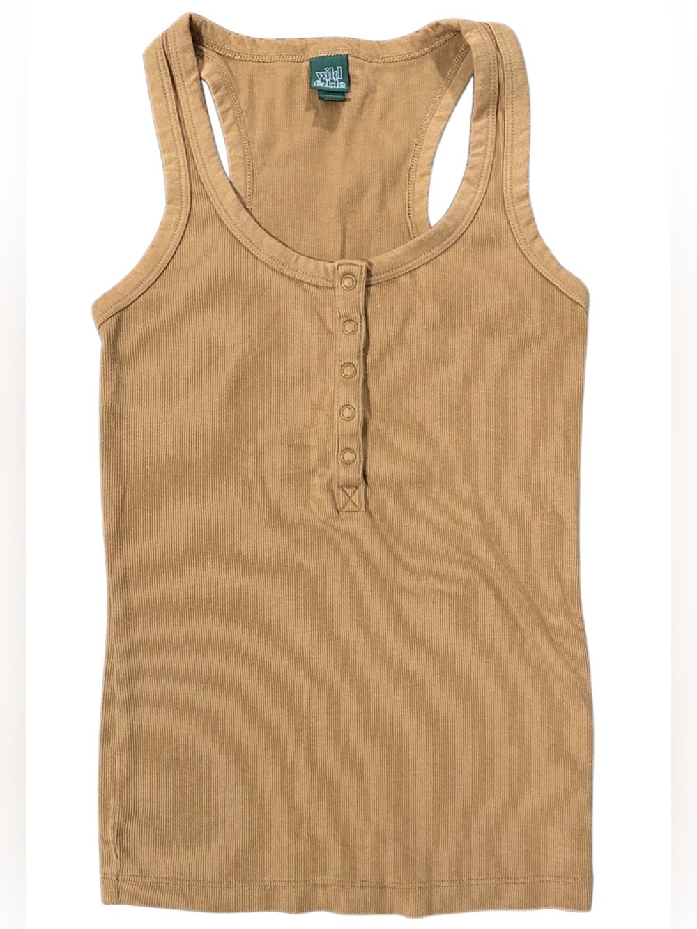 Wild Fable Ribbed Henley Tank Top Camel Brown Snap Front Size S